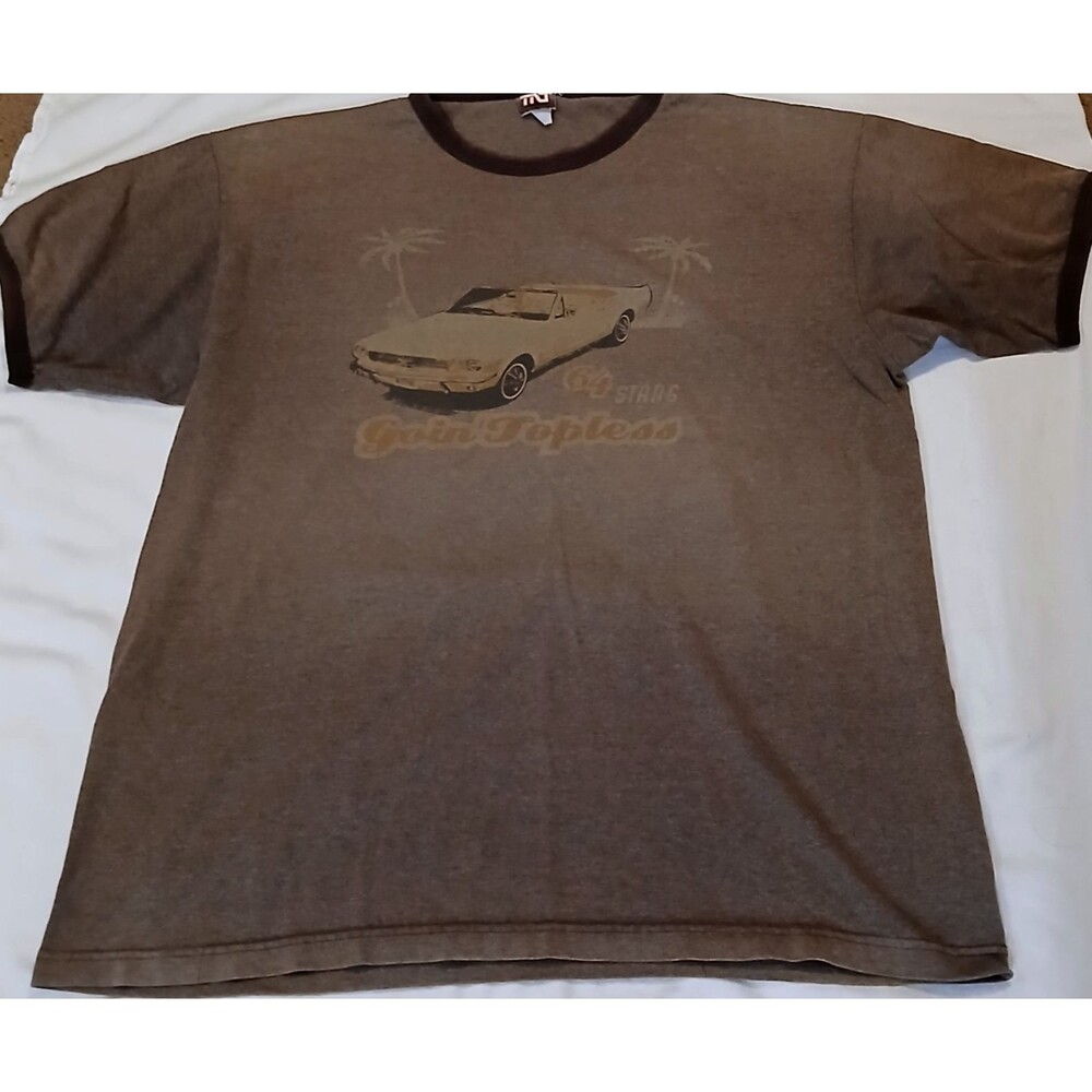 Vintage 64 Mustang TNT Goin Topless Ringer Tee Mens XL Brown Faded Graphic